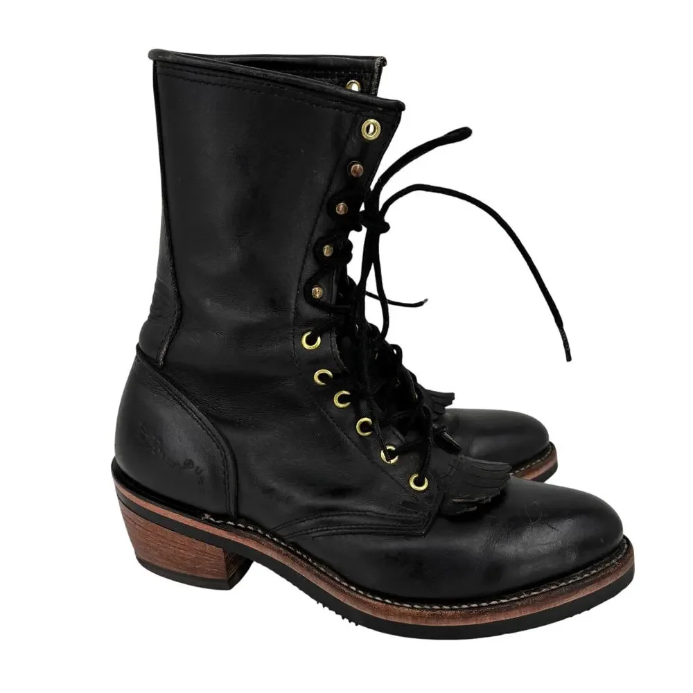 DD Tuff Roper Kiltie Lace Up Boots Mens Size 8 Black Leather Lace Up Vintage USA